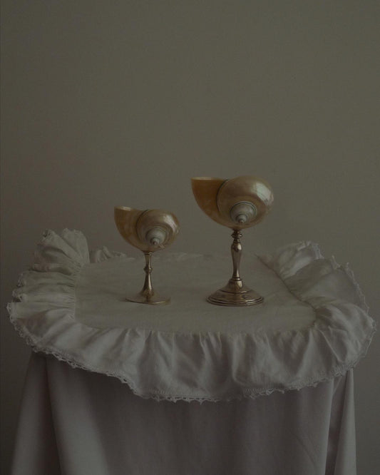 Set of two curly shell glasses with silver stem