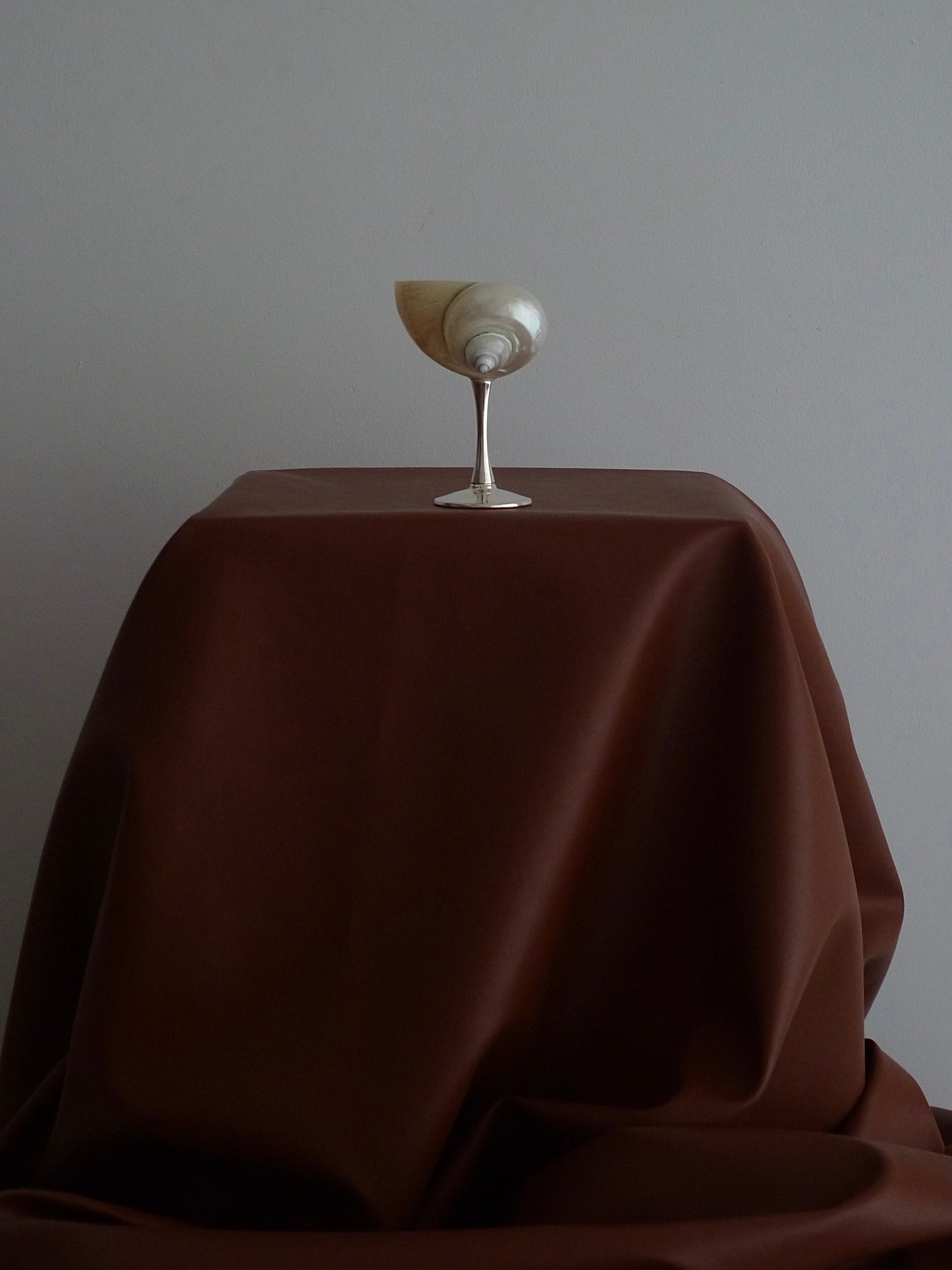 Curly shell glass with silver plated stem